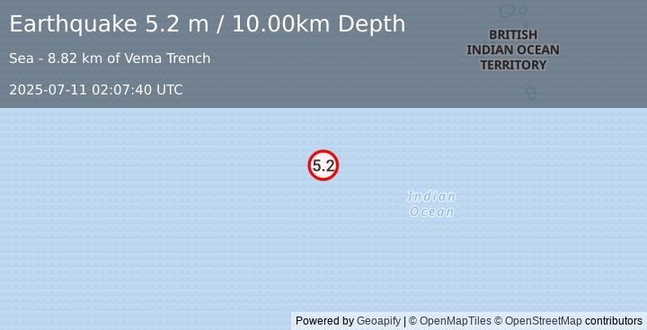 Earthquake MID-INDIAN RIDGE (5.0 mb) (2025-07-11 02:07:39 UTC)