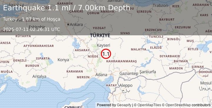 Earthquake CENTRAL TURKEY (1.1 ml) (2025-07-11 02:26:31 UTC)