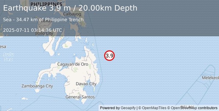 Earthquake PHILIPPINE ISLANDS REGION (3.9 m) (2025-07-11 03:14:36 UTC)