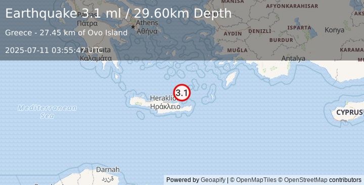 Earthquake CRETE, GREECE (3.1 ml) (2025-07-11 03:55:47 UTC)