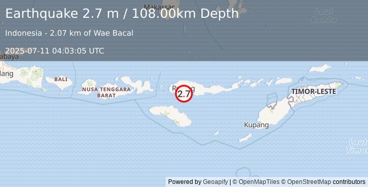 Earthquake FLORES REGION, INDONESIA (2.7 m) (2025-07-11 04:03:05 UTC)