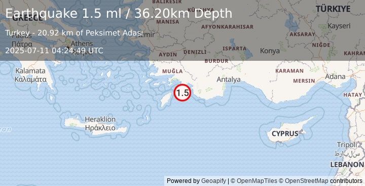 Earthquake DODECANESE IS.-TURKEY BORDER REG (1.5 ml) (2025-07-11 04:24:49 UTC)
