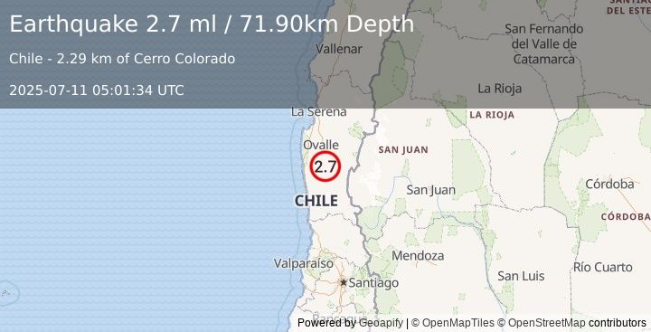 Earthquake COQUIMBO, CHILE (2.7 ml) (2025-07-11 05:01:34 UTC)