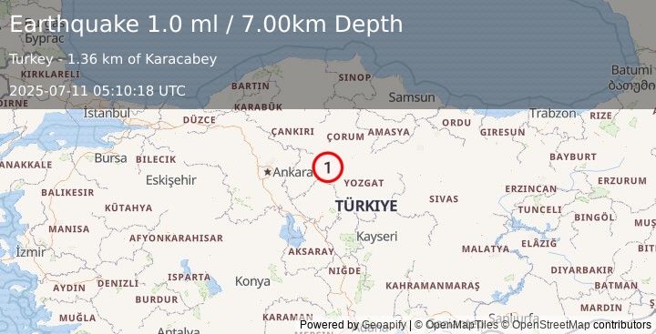 Earthquake CENTRAL TURKEY (1.0 ml) (2025-07-11 05:10:18 UTC)