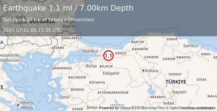 Earthquake WESTERN TURKEY (1.1 ml) (2025-07-11 05:15:35 UTC)
