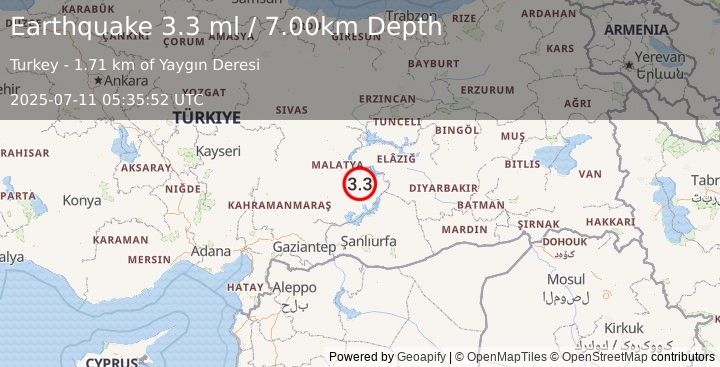 Earthquake EASTERN TURKEY (3.3 ml) (2025-07-11 05:35:52 UTC)