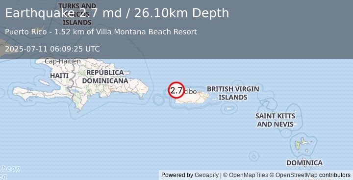 Earthquake PUERTO RICO REGION (2.7 md) (2025-07-11 06:09:25 UTC)