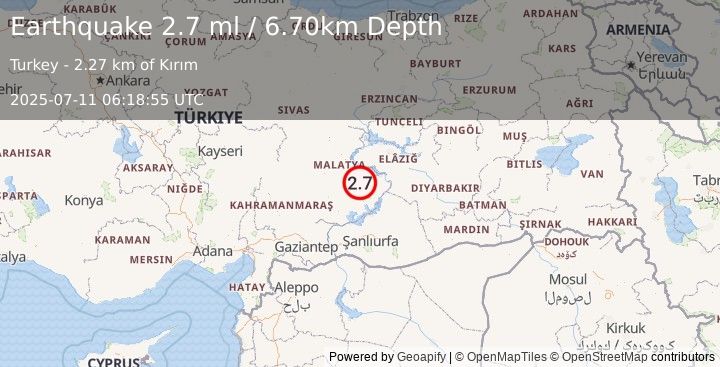 Earthquake EASTERN TURKEY (2.7 ml) (2025-07-11 06:18:55 UTC)