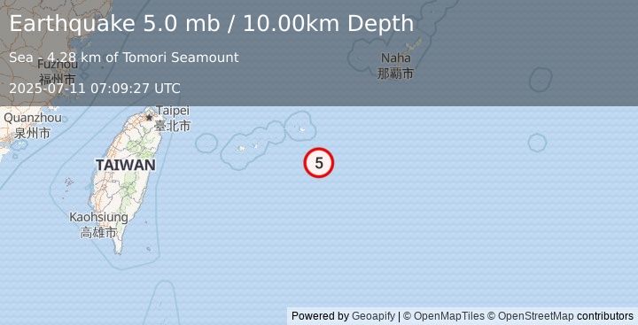 Earthquake SOUTHWESTERN RYUKYU ISL., JAPAN (5.1 mb) (2025-07-11 07:09:25 UTC)