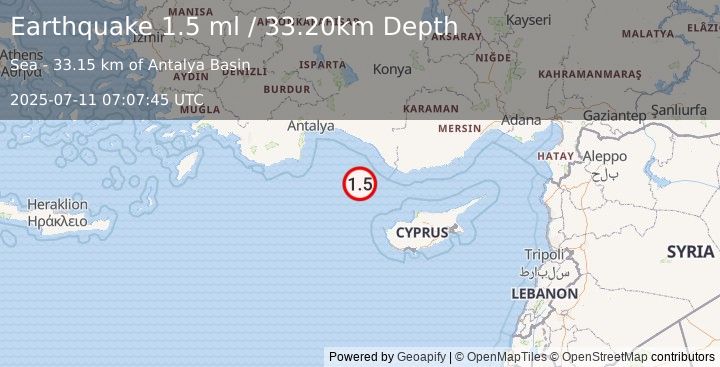 Earthquake CYPRUS REGION (1.5 ml) (2025-07-11 07:07:45 UTC)