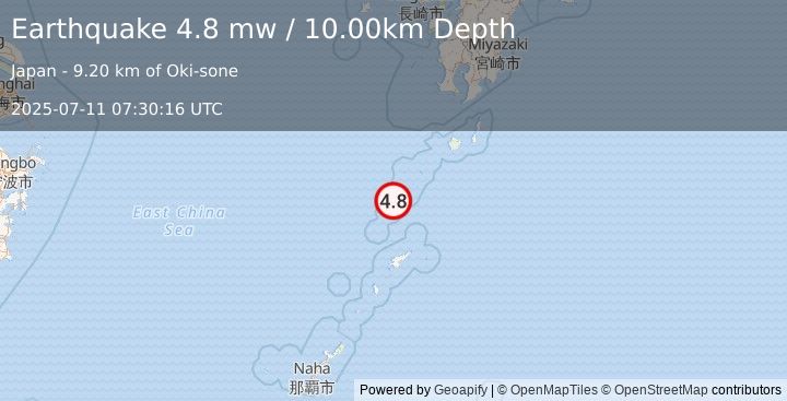 Earthquake RYUKYU ISLANDS, JAPAN (4.8 mw) (2025-07-11 07:30:16 UTC)