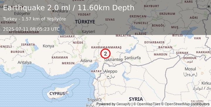 Earthquake CENTRAL TURKEY (2.0 ml) (2025-07-11 08:05:23 UTC)