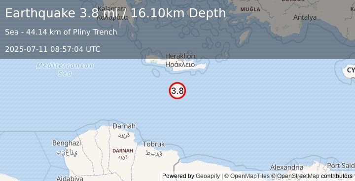 Earthquake CRETE, GREECE (3.8 ml) (2025-07-11 08:57:04 UTC)