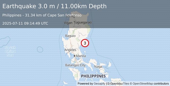 Earthquake LUZON, PHILIPPINES (3.0 m) (2025-07-11 09:14:49 UTC)