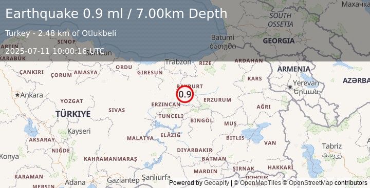 Earthquake EASTERN TURKEY (0.9 ml) (2025-07-11 10:00:16 UTC)