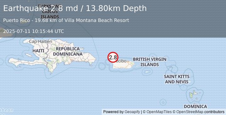 Earthquake PUERTO RICO REGION (2.8 md) (2025-07-11 10:15:44 UTC)