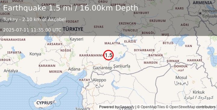 Earthquake CENTRAL TURKEY (1.5 ml) (2025-07-11 11:35:00 UTC)