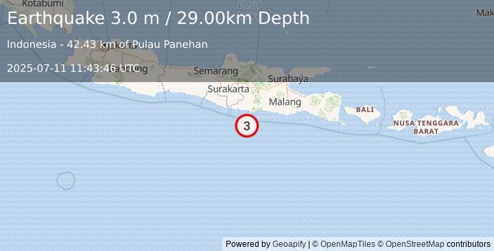 Earthquake JAVA, INDONESIA (3.0 m) (2025-07-11 11:43:46 UTC)