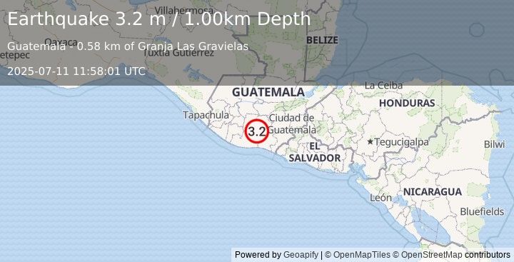 Earthquake GUATEMALA (3.2 m) (2025-07-11 11:58:01 UTC)