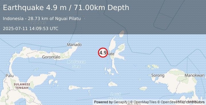 Earthquake HALMAHERA, INDONESIA (4.9 mb) (2025-07-11 14:09:48 UTC)