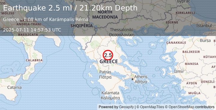 Earthquake GREECE (2.5 ml) (2025-07-11 14:57:53 UTC)