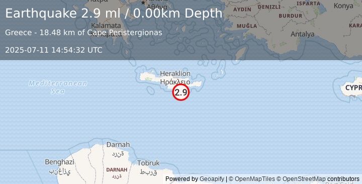 Earthquake CRETE, GREECE (2.9 ml) (2025-07-11 14:54:32 UTC)
