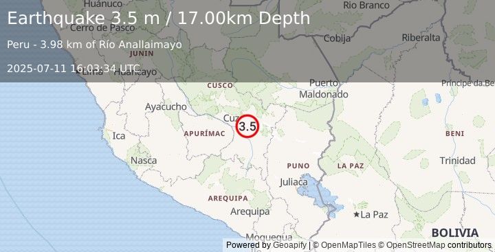 Earthquake CENTRAL PERU (3.5 m) (2025-07-11 16:03:34 UTC)