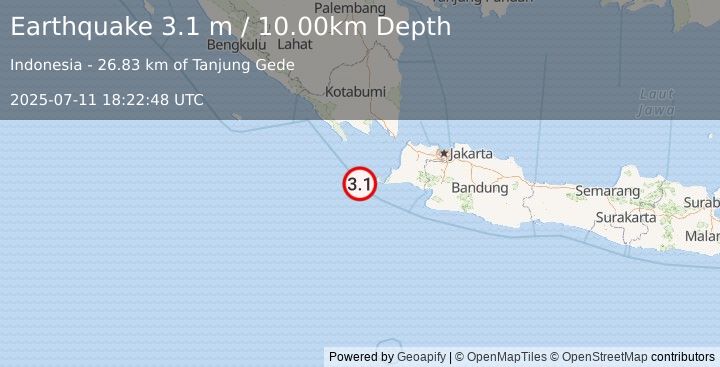 Earthquake SUNDA STRAIT, INDONESIA (3.1 m) (2025-07-11 18:22:48 UTC)