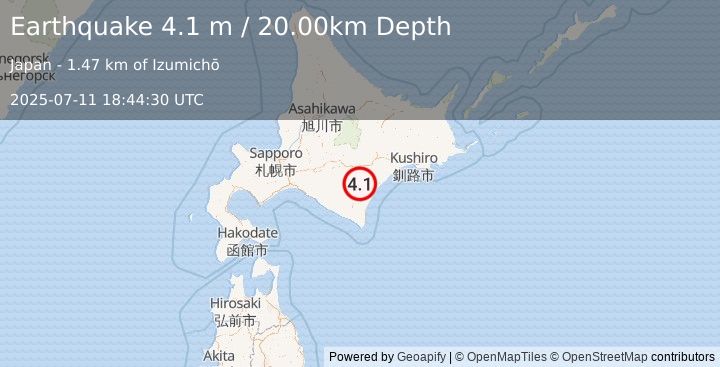 Earthquake HOKKAIDO, JAPAN REGION (4.2 mb) (2025-07-11 18:44:00 UTC)