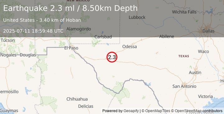 Earthquake WESTERN TEXAS (2.3 ml) (2025-07-11 18:59:48 UTC)