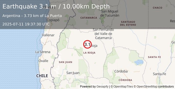 Earthquake LA RIOJA, ARGENTINA (3.1 m) (2025-07-11 19:37:30 UTC)