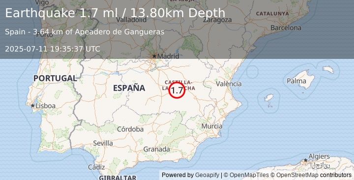 Earthquake SPAIN (1.7 ml) (2025-07-11 19:35:37 UTC)
