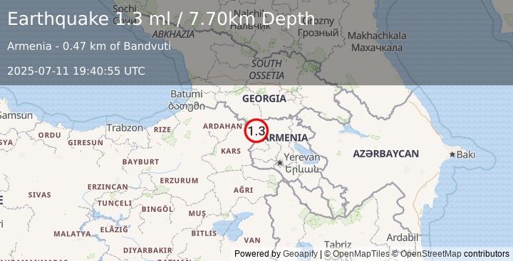 Earthquake ARMENIA (1.3 ml) (2025-07-11 19:40:55 UTC)