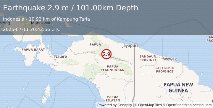 Earthquake PAPUA, INDONESIA (2.9 m) (2025-07-11 20:42:56 UTC)