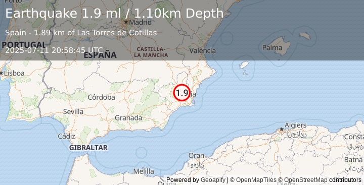 Earthquake SPAIN (1.9 ml) (2025-07-11 20:58:45 UTC)