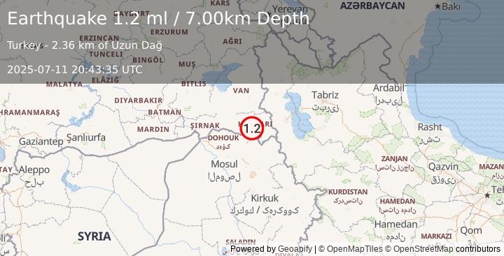 Earthquake TURKEY-IRAN-IRAQ BORDER REGION (1.2 ml) (2025-07-11 20:43:35 UTC)