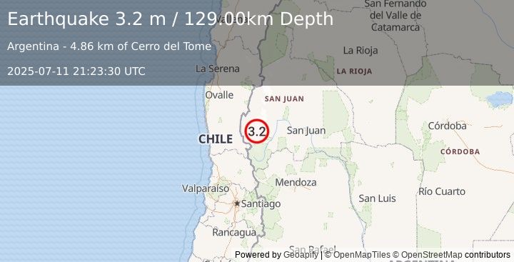 Earthquake SAN JUAN, ARGENTINA (3.2 m) (2025-07-11 21:23:30 UTC)