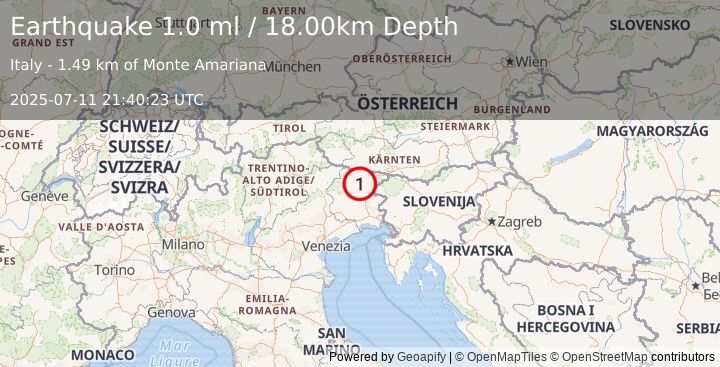 Earthquake NORTHERN ITALY (1.0 ml) (2025-07-11 21:40:23 UTC)