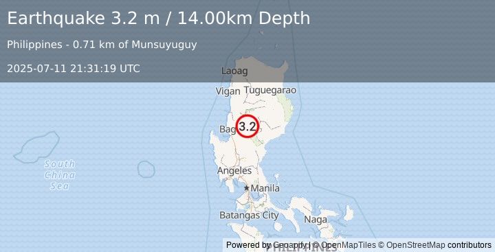 Earthquake LUZON, PHILIPPINES (3.2 m) (2025-07-11 21:31:19 UTC)