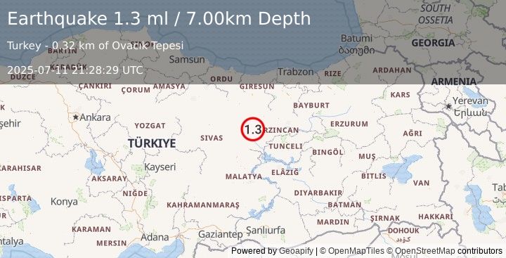 Earthquake EASTERN TURKEY (1.3 ml) (2025-07-11 21:28:29 UTC)