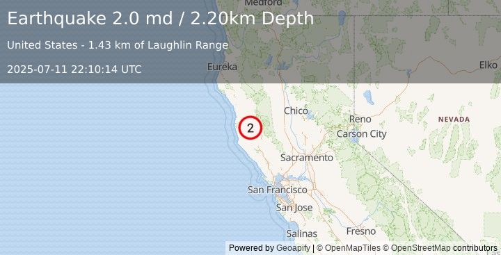 Earthquake NORTHERN CALIFORNIA (2.0 md) (2025-07-11 22:10:14 UTC)