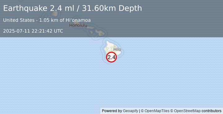 Earthquake ISLAND OF HAWAII, HAWAII (2.4 ml) (2025-07-11 22:21:42 UTC)