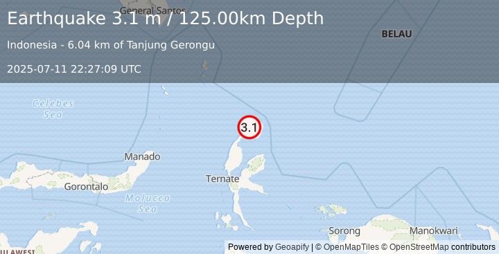 Earthquake HALMAHERA, INDONESIA (3.1 m) (2025-07-11 22:27:09 UTC)