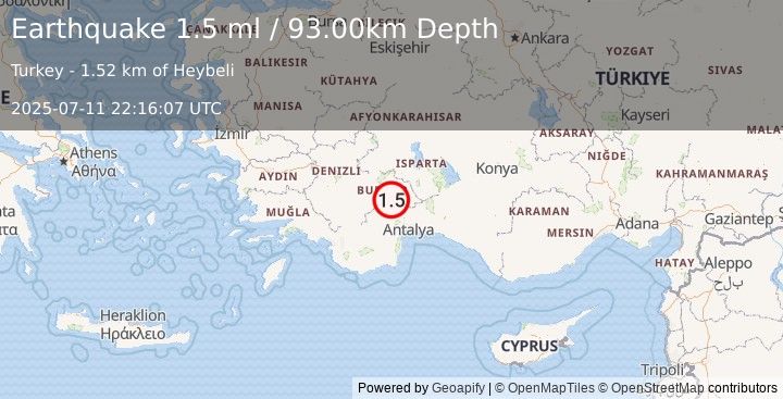 Earthquake WESTERN TURKEY (1.5 ml) (2025-07-11 22:16:07 UTC)