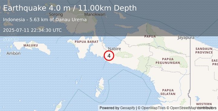 Earthquake PAPUA, INDONESIA (4.0 m) (2025-07-11 22:34:30 UTC)