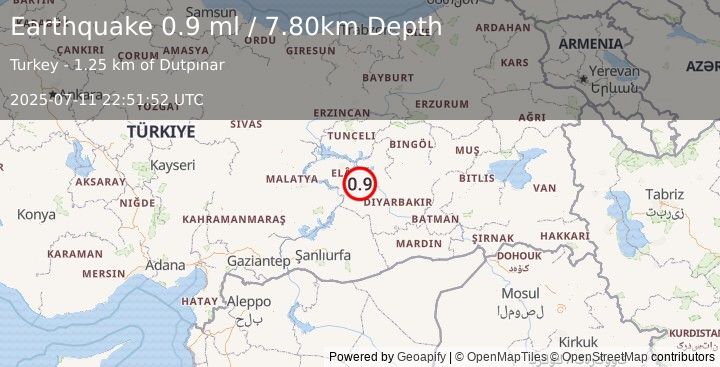 Earthquake EASTERN TURKEY (0.9 ml) (2025-07-11 22:51:52 UTC)