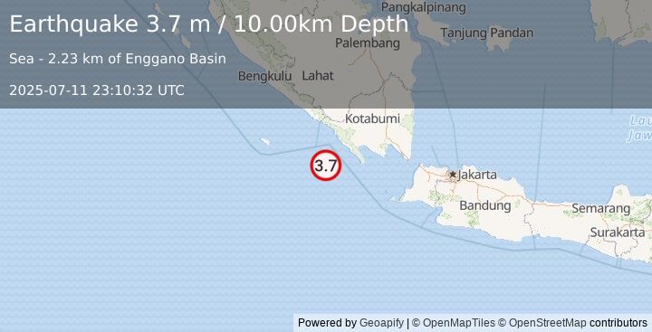 Earthquake SOUTHERN SUMATRA, INDONESIA (3.7 m) (2025-07-11 23:10:32 UTC)