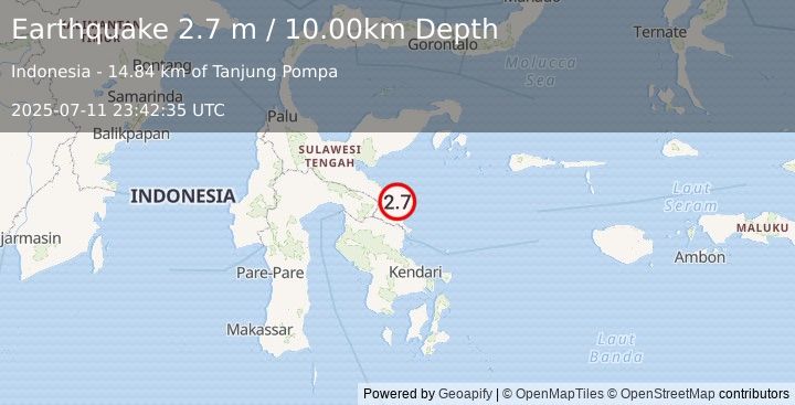 Earthquake SULAWESI, INDONESIA (2.7 m) (2025-07-11 23:42:35 UTC)