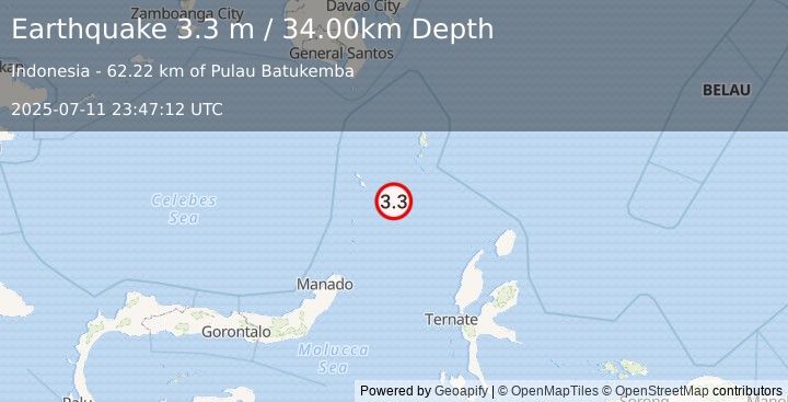 Earthquake KEPULAUAN TALAUD, INDONESIA (3.3 m) (2025-07-11 23:47:12 UTC)