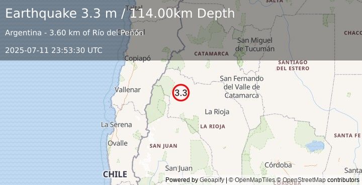 Earthquake LA RIOJA, ARGENTINA (3.3 m) (2025-07-11 23:53:30 UTC)